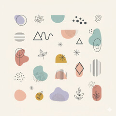 Geometric Abstraction: An artistic ensemble of organic shapes and linear elements intermingle to form a modern design, perfect for adding a touch of contemporary elegance.