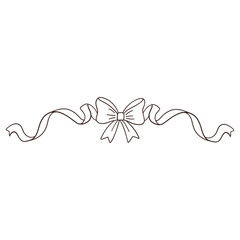Elegant hand-drawn bow with symmetrical satin ribbons on both sides. Cozy doodle illustration, perfect for holiday designs, gift wrapping, and Christmas decorations.
