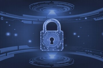 Glowing Blue Digital Padlock Cybersecurity Futuristic Interf Generative AI
