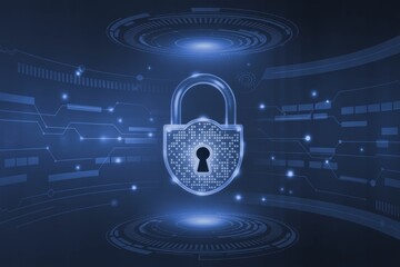 Glowing Blue Digital Padlock Cybersecurity Futuristic Interf Generative AI