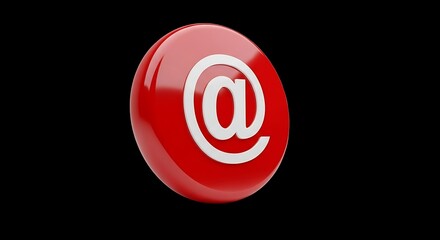 Shiny red at symbol icon reflecting light over isolated digital art