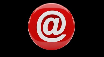 Red @ symbol icon with glossy finish for digital communication and online services