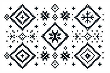 Fototapeta premium Black pixel art geometric winter seamless pattern