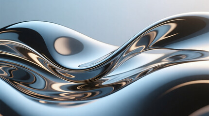 Elegant flowing motion of dynamic shape with mirrored chrome surface reflecting diffused light abstract background