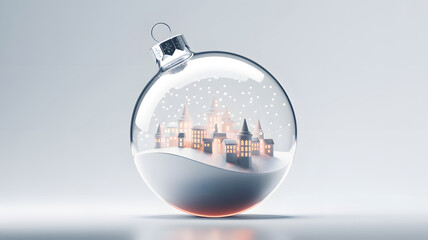 Floating miniature city inside a translucent sphere against a gradient background