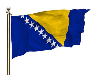 Transparent Background Cutout Isolated Bosnia National Flag Waving In The Wind
