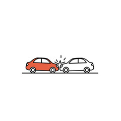 Two cars involved in a crash on a road with impact symbol, vector illustration. Street and driving safety in the city