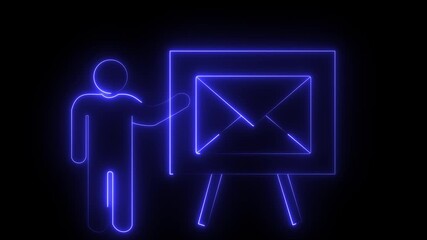 Neon sketch of message icon and presentation person icon on black background .presentation person icon using a board about message icon with neon effect.4k video motion graphic animation - Powered by Adobe