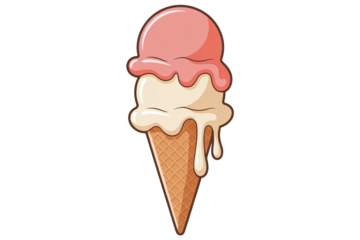 Delicious two-scoop ice cream cone melting in summer heat