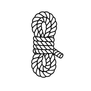 Coiled rope neatly arranged in a symmetrical bundle for nautical themed graphic uses