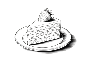 Delicious chocolate cake slice with fresh strawberry topping on plate