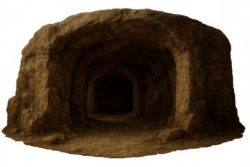 Cave entrance leading into darkness, underground tunnel opening, mysterious grotto with transparent background