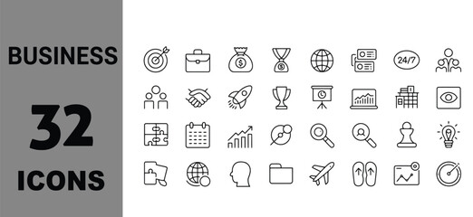 32 hand drawn business icons vector graphics scalable eps for adobe stock vector