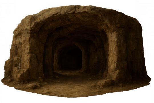 Cave entrance leading into darkness, underground tunnel opening, mysterious grotto with transparent background