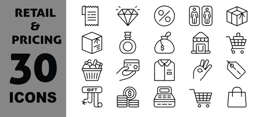 Retail and pricing 30 icons vector set scalable eps for commerce vector