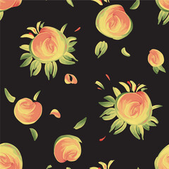 Vector floral seamless pattern from hand painted yellow roses on a black background