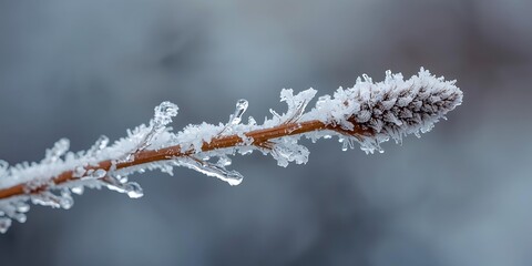 Obraz premium Winter Macro of Icy Twig in Serene Cold Ambiance