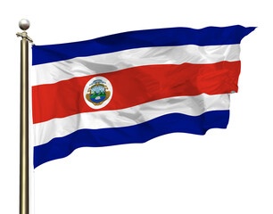 Transparent Background Cutout Isolated Costa Rica Flag Waving In The Wind