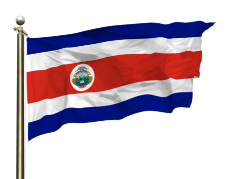 Transparent Background Cutout Isolated Costa Rica Flag Waving In The Wind