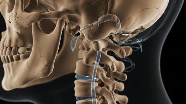 Anatomical Skull and Spine Illustration with Nerve Activation for Health Anatomy Skeletal Study Neural Research Medical