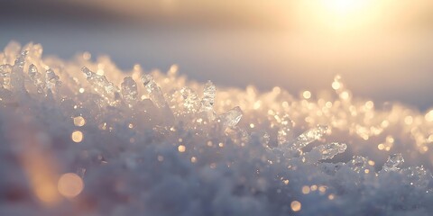 Macro View of Sparkling Frost in Warm, Ethereal Light
