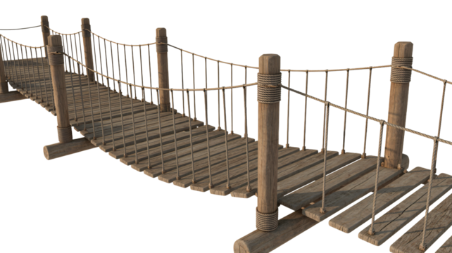 Authentic wooden rope bridge offers adventure and exploration opportunities