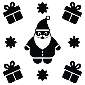 santa and gifts pattern vector icon on ehite backg