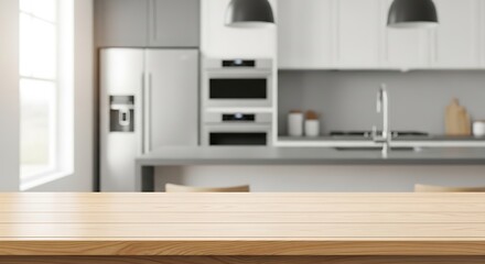 Bright Modern Kitchen With Wooden Countertop and Soft Lighting for Home Cooking