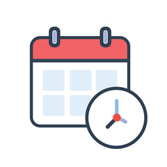 Calendar and clock icon isolated on white background, representing time management and scheduling
