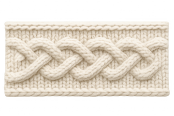 Knitted wool cable knit pattern with texture on transparent background