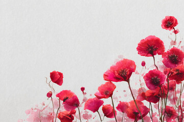 Bright red poppies bloom in a watercolor style with soft background, showcasing nature's beauty and elegance