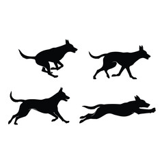 Dynamic silhouette collection four energetic dogs in motion capturing agility and speed vector