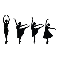 Graceful silhouette ballet dancers in various poses performance art display vector © MDSAEEM