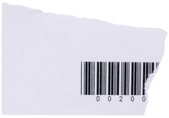 Fragment of barcode on piece of torn white paper, isolated element for scrapbook collage