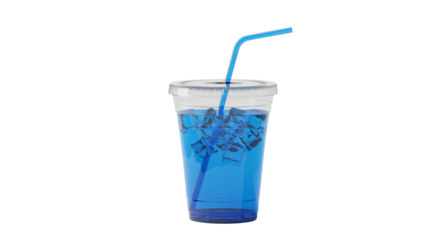 Cool blue beverage with ice and straw in clear plastic cup - Powered by Adobe