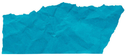 Scrap of ocean blue torn crumpled paper, isolated element to create bright collage