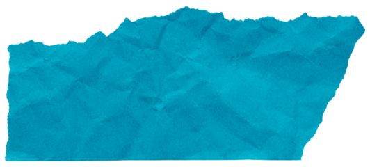 Scrap of ocean blue torn crumpled paper, isolated element to create bright collage