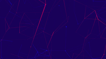 An abstract network, made in dark tones with bright red and blue lines, creates a sense of depth and movement. Subtle connections and nodes form a digital structure reminiscent of technological or neu