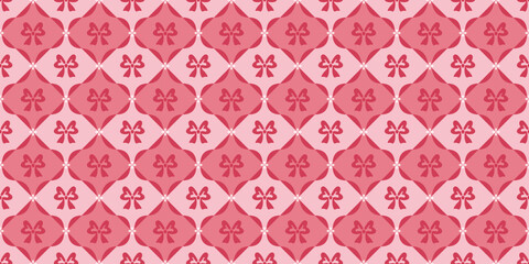 Seamless cute vintage style pattern. Holiday design. Ribbons, bows. Endless repeat Christmas, New Year background, wallpaper. Retro, vintage romantic style. 