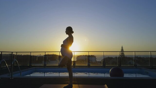Pregnant Yoga Rooftop Pool Sunset Ocean View