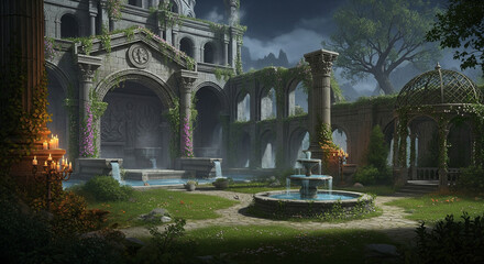 The Royal Cathedral Park with its Gothic stone columns and medieval ruins.