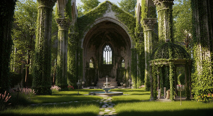The Royal Cathedral Park with its Gothic stone columns and medieval ruins.