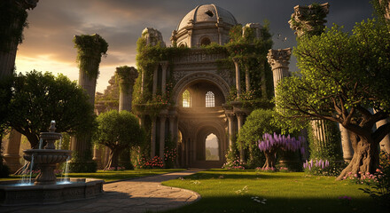 The Royal Cathedral Park with its Gothic stone columns and medieval ruins.