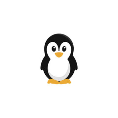 Obraz premium Cute cartoon penguin illustration in flat design style, adorable arctic bird character, black and white with orange beak and feet