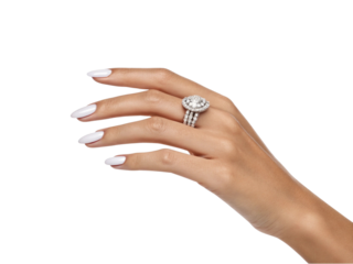 Elegant feminine hand pose isolated on transparent background, realistic female hand mockup for product presentation or beauty advertisement, graceful skin tone gesture template for fashion cosmetics 