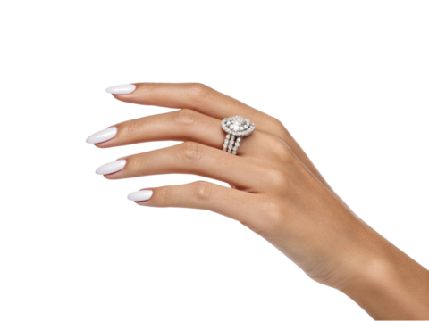 Elegant feminine hand pose isolated on transparent background, realistic female hand mockup for product presentation or beauty advertisement, graceful skin tone gesture template for fashion cosmetics 