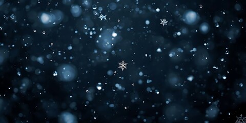 Obraz premium Gently Falling Snowflakes on a Dark Blue Winter Background