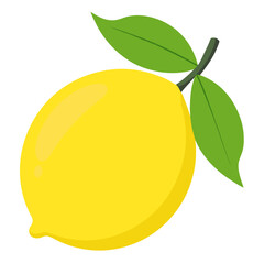 Whole lemon with leaves. Isolated vector illustration on white background