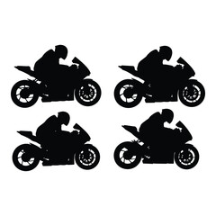 Obraz premium Four silhouettes of sport motorcycles with riders in dynamic poses ready for speed vector