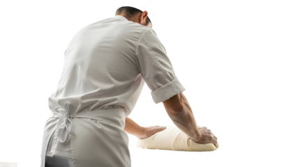 Chef Preparing Dough, Side View, White Background, Photography, Kitchen Environment, Culinary Concept